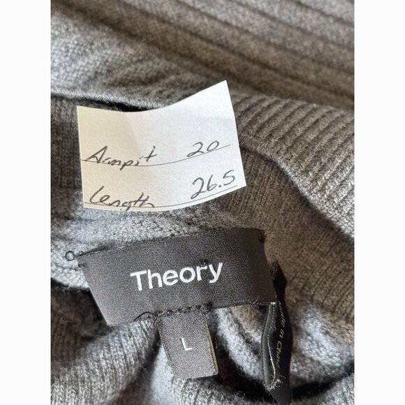 Theory Noble Gray Wool Ribbed Mock Neck Sweater Men’s Size Large Quiet Luxury - Picture 2 of 10